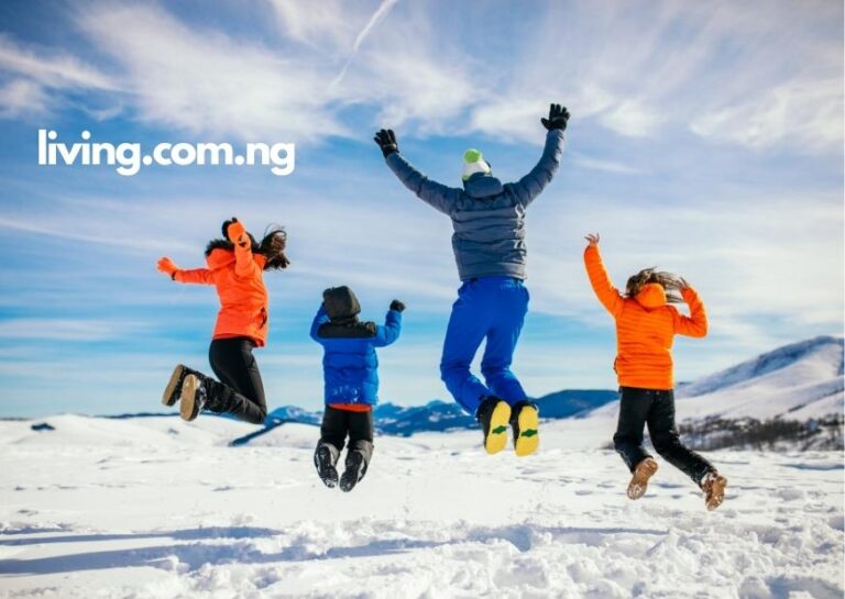 Jumping into Snow Caption